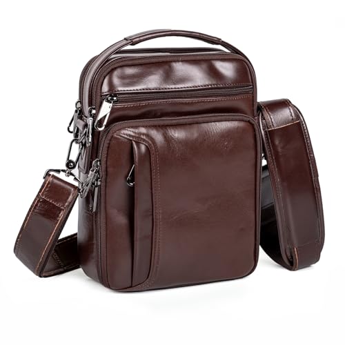 Ariscobull - Leather Small Messenger for Men - Women Shoulder Chest Travel Bag - Crossbody Bag (Brown)