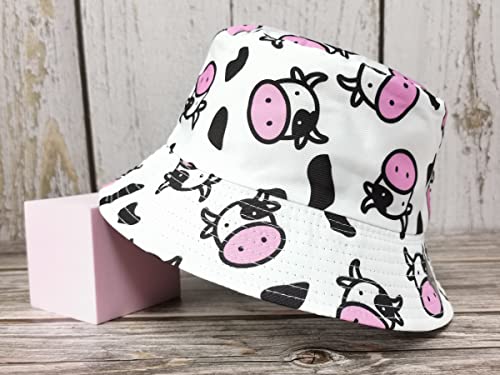 Cow Head Bucket Hat With Pink Mouth For Kids Girl Women, Printed Packable Summer Travel Fisherman Beach Sun Hat Outdoor Cap #TOP2