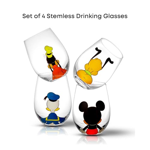 Image of JoyJolt Disney Mickey Mouse Squad Collection Tumblers. 15oz Stemless Wine Glasses Set of 4 Stemless Drinking Glasses. Gifts Stuff, Wine Glass Mickey Mouse Cup Set
