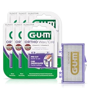 GUM Orthodontic Wax for Braces and Dental Devices – Soothing Dental Wax with Vitamin E and Aloe Vera – Clear Color – Unflavored (Pack of 6)
