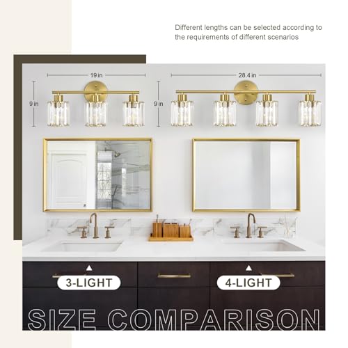 Image of Modern Gold Crystal Bathroom Light Fixtures,3-Light