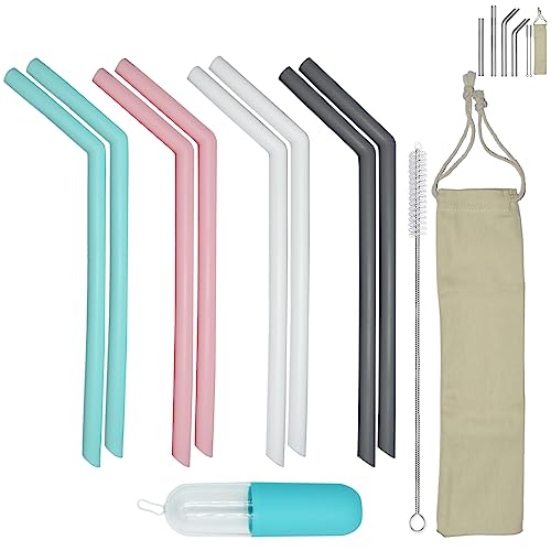 Maddity Pajitas Reutilizables sin Sabor - Pajitas fáciles limpiar Sin BPA certificado FDA - Paja smoothie batidos anchas - cumpleaños (Silicona - 6mm (normal))