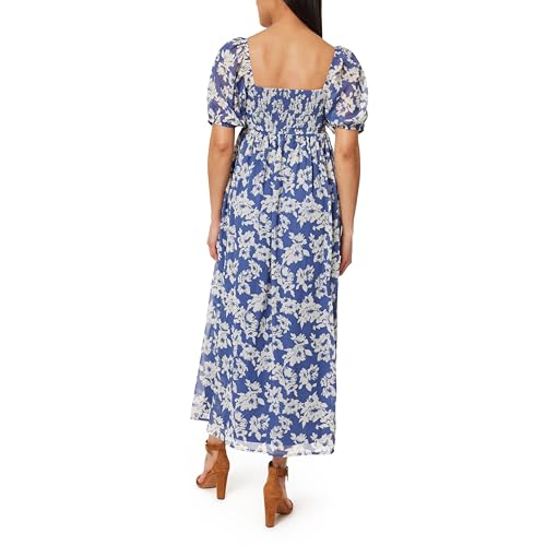 Image of WallFlower Women's Eliza Pleated Bodice Puff Sleeve Chiffon Maxi Dress