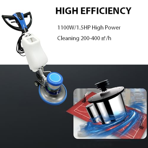 EQCOTWEA Commercial Industrial Floor Scrubber Polisher 17\" Heavy-Duty Buffer Machine for Hardwood, Marble, Epoxy & Carpet 1100W Low-Noise Floor Cleaning & Waxing Machine 110V