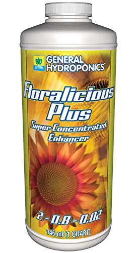 General Hydroponics HGC732206 Floralicious Plus 2-0.8-0.5, Concentrated Blend of Plant, Marine & Other Nutrients, Enhance Growth, Build Root & Leaf Mass, 1-Quart, 32-Ounce