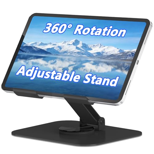 TAPMEI 360° Rotation Tablet Stand, Ultra Stability Base Fully Folded Easy to Store and Carry Adjustable iPad Stand Compatible with 4-13' Tablet E-Reader iPad Pro/Air/Mini and More (Black)