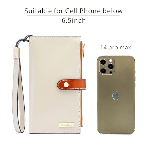 Image of ANDOILT Women's Genuine Leather Wallet RFID Blocking Credit Card Holder Zipper Purse Cell Phone Handbag