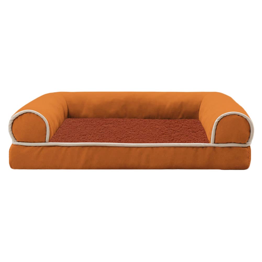 MISSMAO Pet Sofa Lounger Bed, Dog Mattress Non-slip Dog Couch Deluxe Fleece Cushion Super Soft Dog beds Basket Washable Anti Slip Pad,Orange,XXL(90x65x12cm)