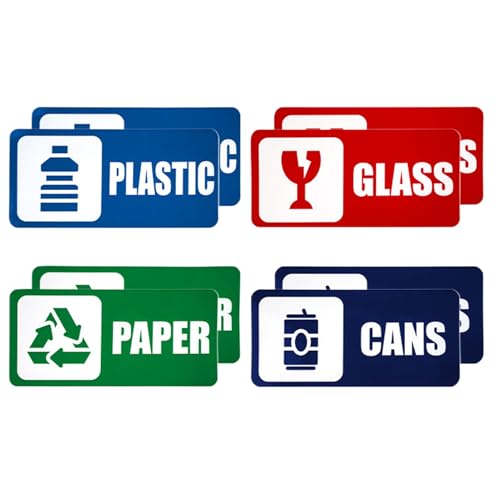 Adhesivos De Reciclaje Para Cubos De Basura - Juego de 8 Señales de Reciclaje Autoadhesivas y Resistentes a la Decoloración,Etiquetas para Residuos,Para Hogar Oficina Apartamento Hotel Escuela Y Exter