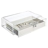 mDesign Plastic Stackable Jewelry Box - Felt Lined Organizer Pull Out Tray and Storage Drawer for Dresser, Vanity, Dressing Table - Holds Necklaces, Bracelets, Bangles, Rings, Earrings - Clear/Gray