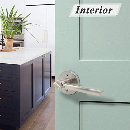 Probrico Satin Nickel Privacy Door Levers, Flat Interior Bath/Bed Door Handles, Reversible For Right & Left Handed Bedromm/Bathroom Doors, 10 Pack #TOP3