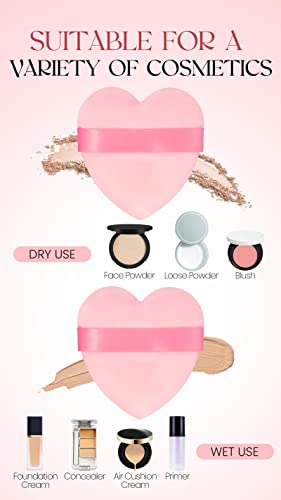 Motzu 6 Pieces Powder Puff For Face Powder, Pink Heart Makeup Puff, Cotton Velour Face Puffs For Setting, Contouring, Under Eyes, And Corners, 2.76-Inch Normal Size, With Strap, Beauty Tool #TOP4