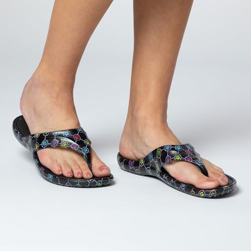 Image of GreaterGood Walking Paws Flip Flops Rainbow Colorful Lightweight Contoured Non Slip Textured Footbed Beach Sandals for Women