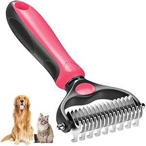 Pet Grooming Brush – Double Sided Shedding and Dematting Undercoat Rake Comb for Dogs and Cats for Mats & Tangles Removing, Safe, Extra Wide, Effective, Comfort (pink)