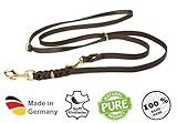 Hundeleine Leder 2m kleine Hunde leicht Fettlederleine [3-Fach Verstellbar] Lederleine geflochten – robuste Leine Hund mit Messingbeschlägen – Führleine Hund & Freihandleine zum Umhängen, Braun 8mm