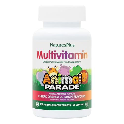 NaturesPlus Animal Parade Children’s Multivitamin Assorted Flavours - Plant Based, Vegan Chewable Multivitamin for Kids - Gluten Free - 90 Animal Shaped Tablets