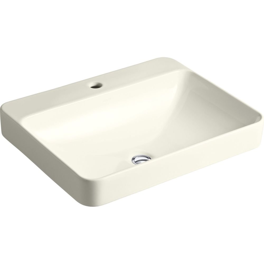 KOHLER K-2660-1-96 Vox Rectangle Vessel Above-Counter Bathroom Sink with Single Faucet Hole, Biscuit 6.88 x 18.13 x 23.00 inches