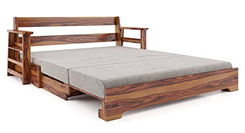 Image of Sheesham Wooden Mahim Sofa Bed Arm with Storage (Brown)