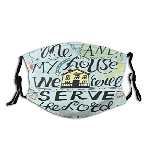 Mundschutz Hand Lettering Bible Verse Me and My House We Will Serve The Lord Unisex Washable and Reusable Cotton Warm Face Protection for Outdoor