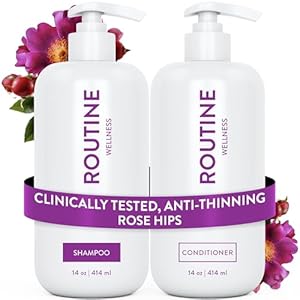 Routine Wellness Anti-Thinning Shampoo and Conditioner Set for Thinning Hair – Biotin DHT Blocker Women & Men – Color Safe Shampoo for Hair Loss & Healthier Growth – Rose Hips (Pack of 2)