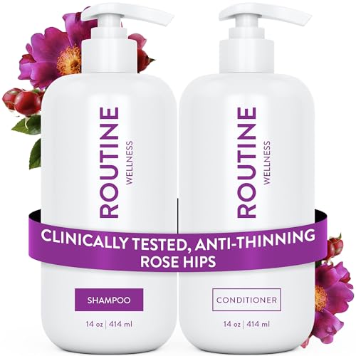 Routine Wellness Anti-Thinning Shampoo and Conditioner Set for Thinning Hair – Biotin DHT Blocker Women & Men – Color Safe Shampoo for Hair Loss & Healthier Growth – Rose Hips (Pack of 2)