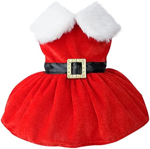 Dog Christmas Costume Puppy Dress, Santa Claus Pet Clothes Velvet Skirt Thermal Shirt Winter Coat Xmas Holiday Apparel Cute Girl Clothing Red Dresses, Dog Outfit for Small Medium Dogs Cats (S, Red)