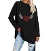 Top da donna taglia 44, maglietta con bottoni alla moda, stampa grafica, a maniche lunghe, oversize, maglietta a forma di cuore allentato, casual, girocollo, morbida camicetta top, Nero , L