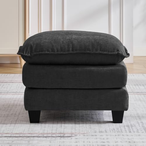 Image of 25'' Cloud Ottoman for Couch, Deep Seat Ottomans for Sofa, Modern Removable Upholstered Ottoman Bench for Living Room, Bedroom, Small Apartment, Black