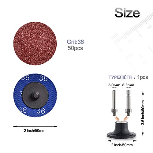 Nyxcl Miroku 50Pcs P36 2 Inch Quick Change Discs Set, A/O Sanding Discs With 1/4" Holder, For Die Grinder Surface Prep Strip Grind Polish Finish Burr Rust Paint Removal #TOP2