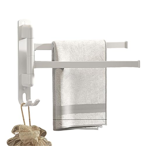 Towel Bar, Upgraded Swivel Towel Rack Aviation Aluminium Four in ONE Towel Racks for Bathroom Space Saving Swing Out 180° Rotation Towel Hanger Holder Wall Mount White