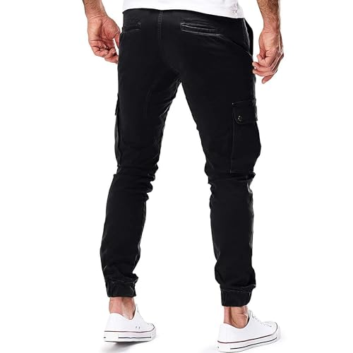 JEKE-DG Men's Slim Fit Ankle Cargo Pants Fashion Regular Casual Streetwear Pants Solid Distressed Pants with Pockets3