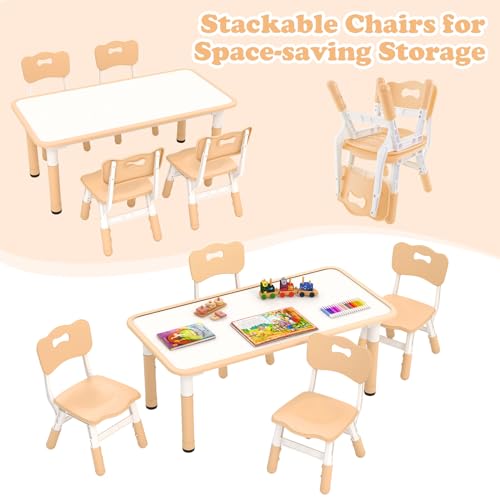 INFANS-Kids-Table-and-Chiar-Set-Height-Adjustable-Toddler-Desk-and-4-Chairs-with-Graffiti-Desktop-Non-Slip-Legs-Large-47-L-x-235-W-Multi-Activity-Art-Table-for-Daycare-Classroom-Home-Natural INFANS Kids Table and Chiar Set Height Adjustable Toddler Desk and 4 Chairs with Graffiti Desktop Non Slip Legs Large 47 L x 235 W Multi Activity Art Table for Daycare Classroom Home Natural