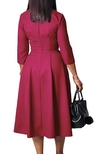 Image of Wear to Work Midi Dress for Women Business Casual A-line Dress Elegance Church Outfits