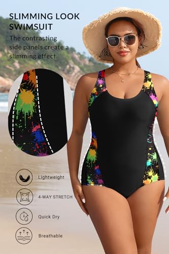 Image of Aqua Eve Plus Size Swimsuits Athletic One Piece Bathing Suit for Women Tummy Control Slimming Swimwear