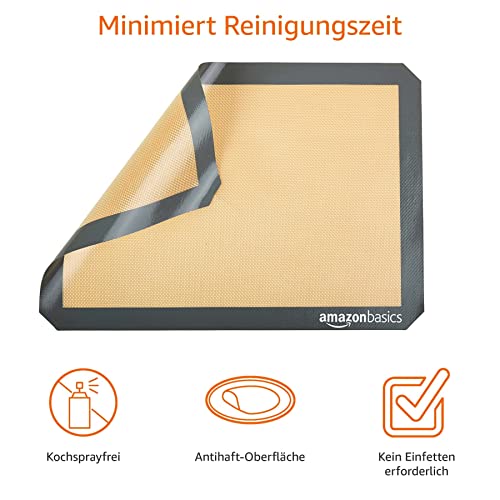 Amazon Basics Rechteckig Backmatte, Silikon, 2 Stück, 29.54 x 41.91 cm, Beige/Grau – Bild 4