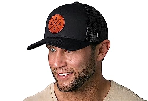 Haka Outdoor Hat – Leather Camping Trucker Hat For Men & Women, Adjustable Baseball Cap, Mesh Snapback, Golf Hat - Black #TOP2