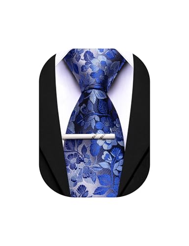 Image of Barry.Wang Floral Ties for Men Flower Necktie with Tie Clip Formal
