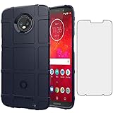 Asuwish Compatible with Motorola Moto Z3 / Z3 Play Case and Tempered Glass Screen Protector Cell Accessories Rugged Slim Hard Dual Layer Phone Cover for MotoZ3 Z 3case 3 3Z Z3play Women Men Navy Blue