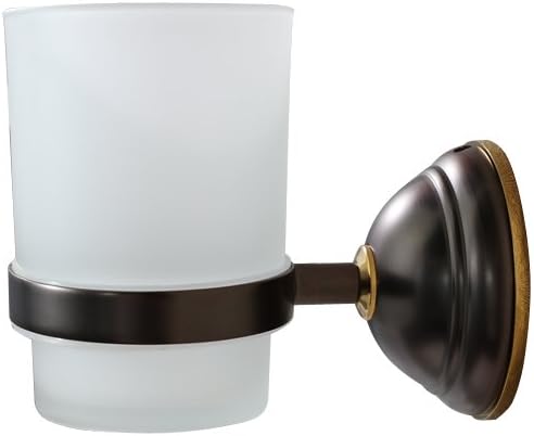 Crown Wall Mount Toothbrush Tumbler Holder with Frosted Glass Cup, Toothpaste and Razors Organizer Stand for Bathroom Storage, Oil Rubbed Bronze Solid Brass