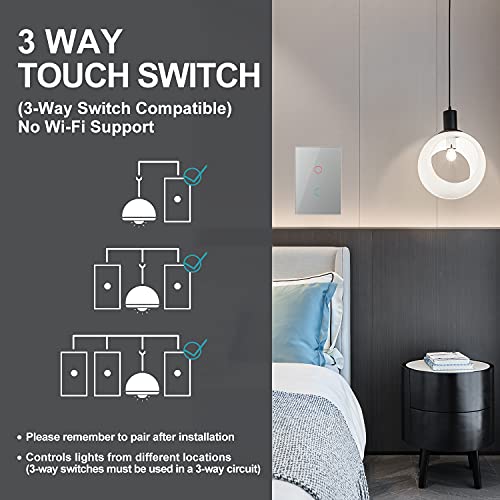 Livolo Touch Light Switch(No Neutral),Multi Control Electronic Switch With Led Indicator,Touch Lamp Control Switch,Scratch-Resistant Tempered Glass Cover,Grey,Vl-A801S-3Ig #TOP4