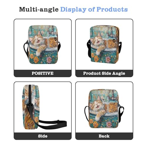 crossbody messenger bag over the shoulder bags for men Handbag For Travel Adjustable Strap for Shopping Shopping- Cute Norwegian Safari Cat Cats Retro Bathtub4
