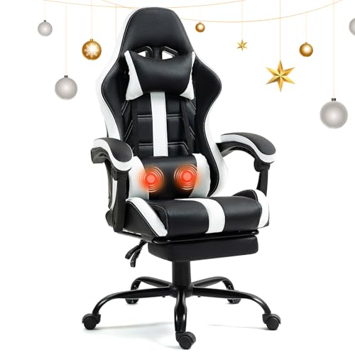 Massage-Gaming-Chair-with-Footrest-Ergonomic-PU-Leather-Computer-Chair-wHeadrest-and-Lumbar-Height-Adjustable-360-Swivel-Desk-Office-Chair-White