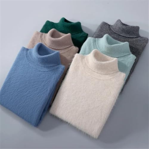 ERFMFKL Men's Turtleneck Sweater Cashmere Blend Loose Knitted Sweater Solid Keep Warm Jumper2