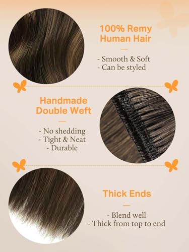 Image of DOORES Sew in Hair Extensions 22 Inch 110g Balayage Dark Brown to Chestnut Brown, Remy Human Hair Extensions Sew in Full Head Long Straight