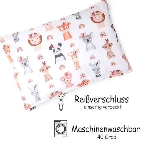 PinkZebra Kissenbezug 30 x 50 cm aus 100% Baumwolle, Kissenhülle, Öko-tex Standard 100, Kopfkissenbezug Kinder, Kinderbezüge mit Reißverschluss, Nette Tiere