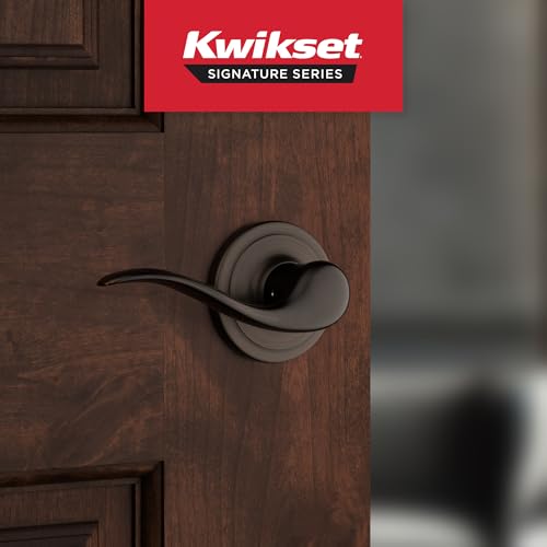 Image of Kwikset Tustin Interior Passage Door Handle, Lever For Closet and Hallway Doors, Reversible Non-Locking Handle Lever, Venetian Bronze, with Microban Protection