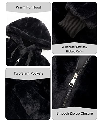 Bellivera Women's Faux Fur Jacket with 2 Side-Seam Pockets Coat with Hood 1712014 Black S - Thumbnail 5