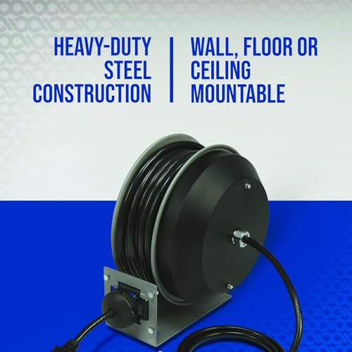 Strongway Heavy-Duty Retractable Extension Cord Reel - 30ft. 12/3, Triple Tap