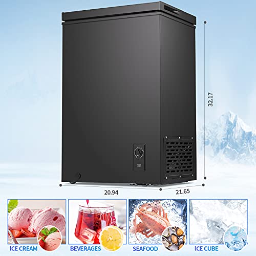 Kismile 2.7 Cubic Feet Chest Freezer Free Standing Top Open Door Compact Freezer With Adjustable Temperature For Home/Kitchen/Office/Bar (2.7 Cubic Feet, Black) #TOP4