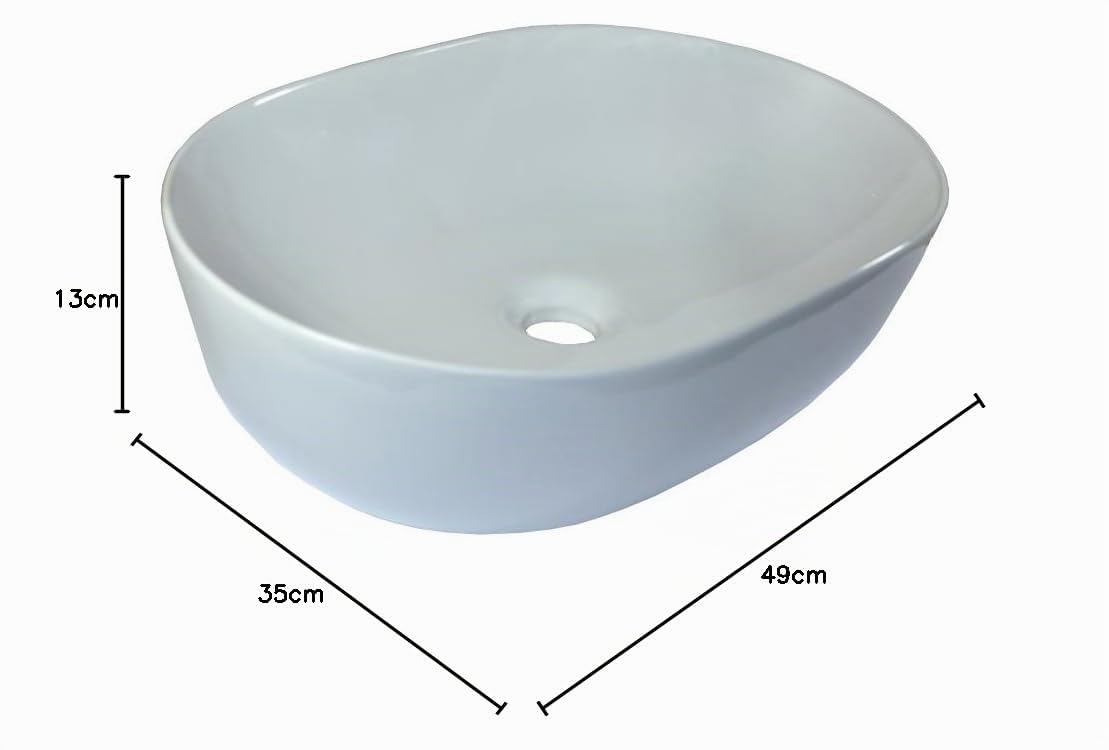 1x Keramikwaschbecken oval groß Aufsatz Waschbecken Keramik 49x35x13,5cm